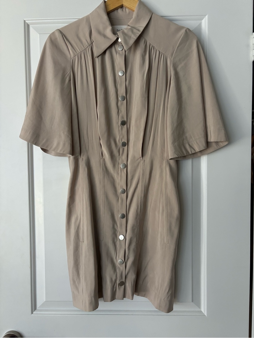 ba&sh Beige Short-Sleeve Button-Front Shirt Dress